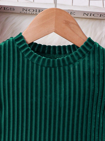 Young Girl Striped Velvet A-Line Dress,Elegant Long Sleeve Velvet Cake Dress