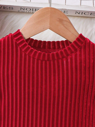 Young Girl Striped Velvet A-Line Dress,Elegant Long Sleeve Velvet Cake Dress