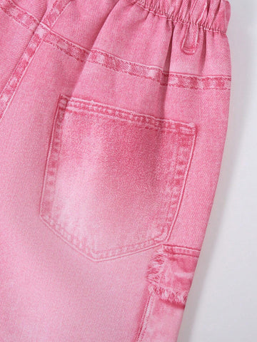 Young Girl Stylish And Cool Young Girls Denim Effect Pants, Suitable For Daily, Leisure, Street And Outdoor Wear, Spring, Summer And Autumn