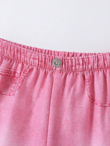 Young Girl Stylish And Cool Young Girls Denim Effect Pants, Suitable For Daily, Leisure, Street And Outdoor Wear, Spring, Summer And Autumn