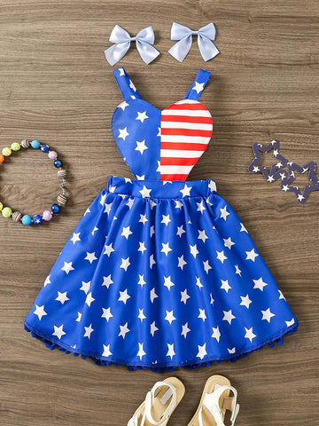 Young Girl Summer American Flag Print Casual Dress