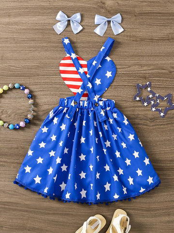 Young Girl Summer American Flag Print Casual Dress