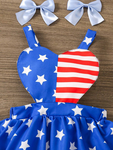 Young Girl Summer American Flag Print Casual Dress