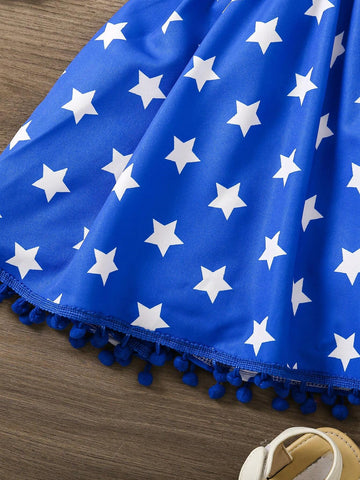Young Girl Summer American Flag Print Casual Dress