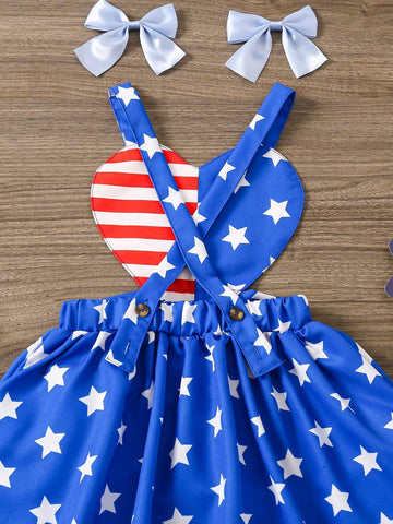 Young Girl Summer American Flag Print Casual Dress