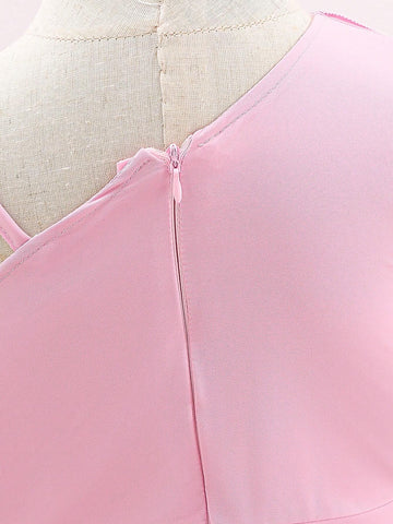 Young Girl Summer Asymmetrical Neck Ruffled Princess Dress, Sweet And Elegant Little Girl's Dress, Formal Dress