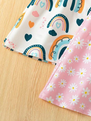 Young Girl Summer Bee Print Round Neck Short Sleeve Casual Dress