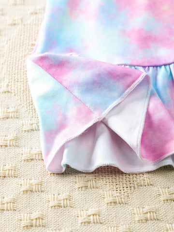 Young Girl Summer Butterfly And Flower Print Tie Dye Ruffle Hem Sleep Dress