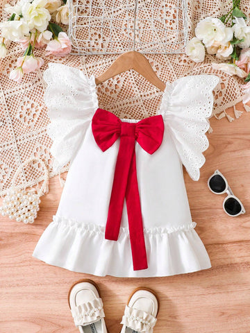 Young Girl Summer Butterfly Decoration Burning Flower Embroidery Ruffled Short Sleeve Princess Dress