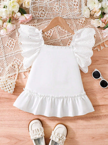 Young Girl Summer Butterfly Decoration Burning Flower Embroidery Ruffled Short Sleeve Princess Dress