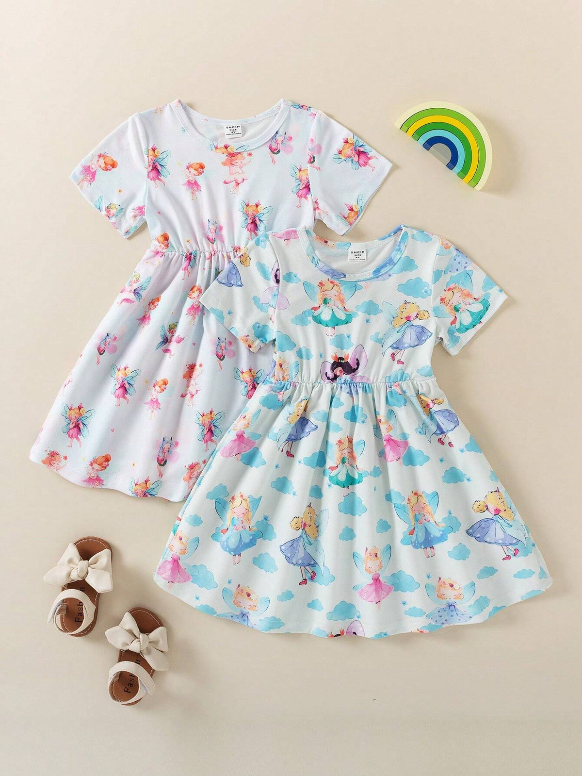 Young Girl Summer Casual All-Over Print Fairy Pattern Dress