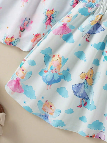 Young Girl Summer Casual All-Over Print Fairy Pattern Dress