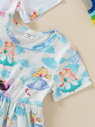 Young Girl Summer Casual All-Over Print Fairy Pattern Dress