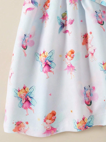 Young Girl Summer Casual All-Over Print Fairy Pattern Dress