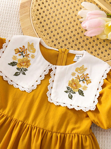 Young Girl Summer Casual Dresses Woven Colorful Flower Embroidery Puff Sleeve Bubble Hem Bodycon Dress