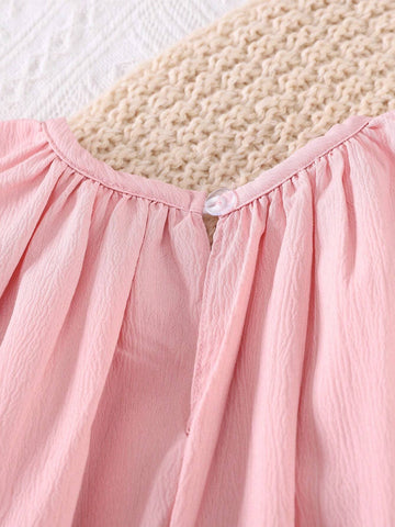 Young Girl' Summer Casual Solid Color Ruffled Sleeve Dress, Girls Clothing