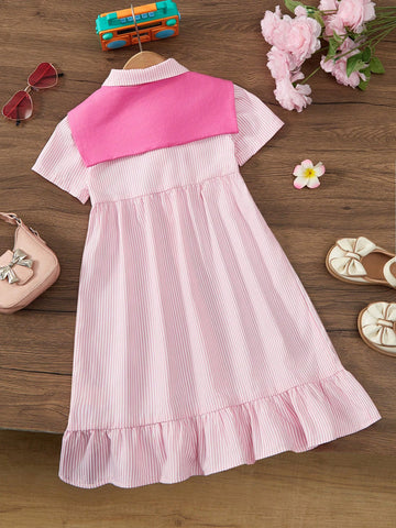 Young Girl Summer Casual Striped Ruffle Hem Dress