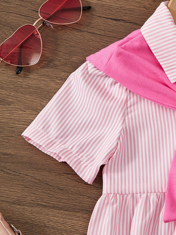 Young Girl Summer Casual Striped Ruffle Hem Dress