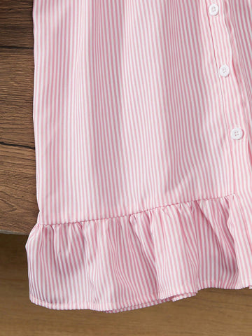 Young Girl Summer Casual Striped Ruffle Hem Dress