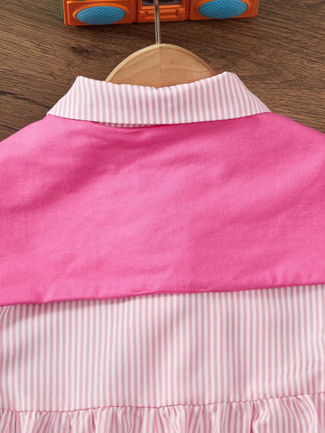 Young Girl Summer Casual Striped Ruffle Hem Dress