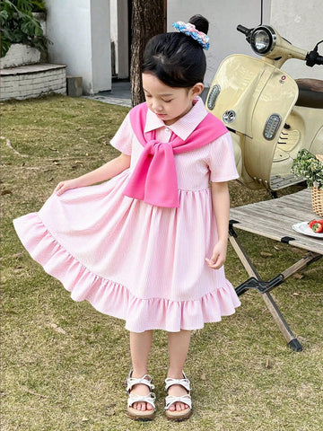 Young Girl Summer Casual Striped Ruffle Hem Dress