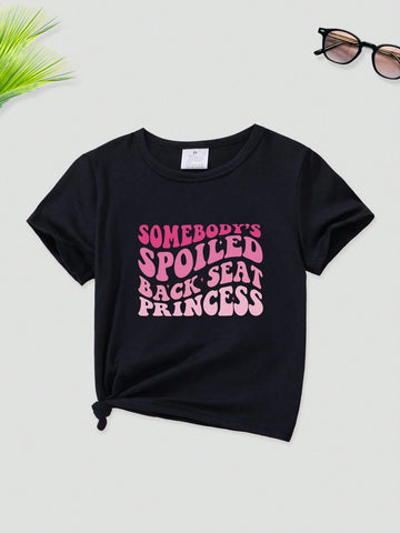 Young Girl Summer Casual T-Shirt With Slogan Print