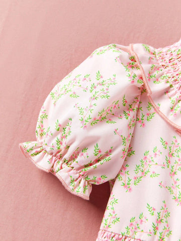 Young Girl Summer Elegant And Classical Charming Floral Vacation Casual Dress For College Style