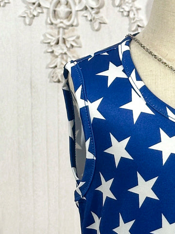Young Girl Summer Fashion American Flag Printed Sleeveless Dress