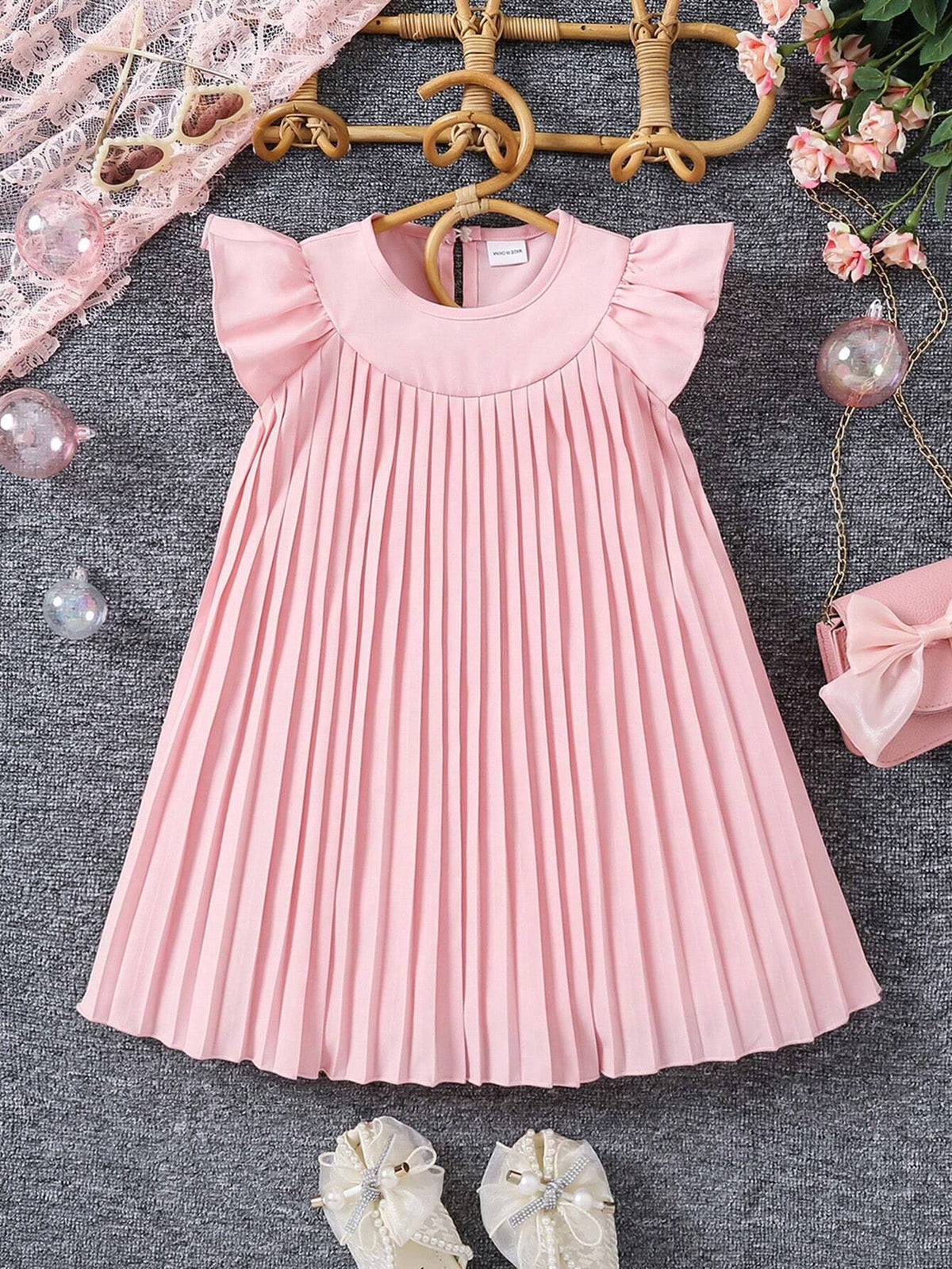 Young Girl Summer Fashionable And Elegant Pleated Ruffle Sleeve Soft And Comfortable Dress