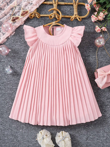 Young Girl Summer Fashionable And Elegant Pleated Ruffle Sleeve Soft And Comfortable Dress
