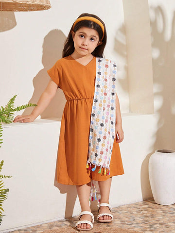 Young Girl Summer Floral Print V-Neck Batwing Sleeve Loose Jumpsuit, Vacation Style