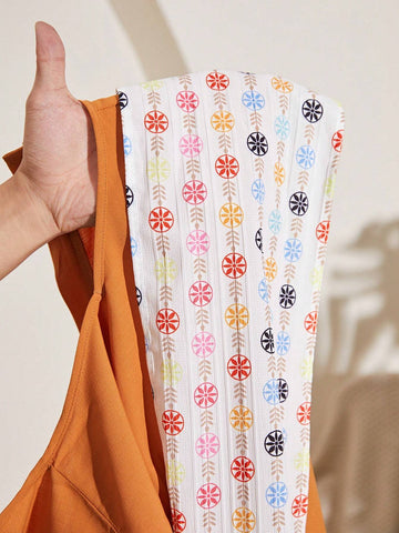 Young Girl Summer Floral Print V-Neck Batwing Sleeve Loose Jumpsuit, Vacation Style