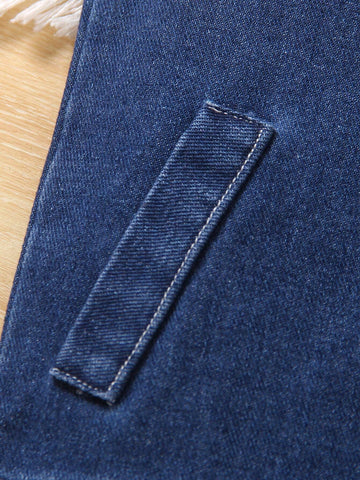 Young Girl Summer Frayed Denim Vest And Extended Length Pants With Patch Shirt Set