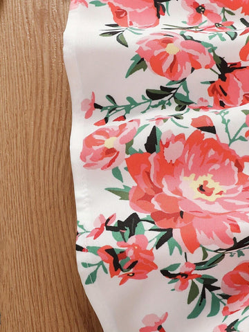 Young Girl Summer Holiday Floral Print Round Neck Cap Sleeve Cute Dress
