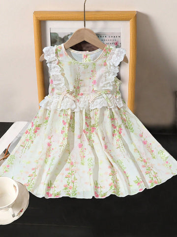 Young Girl Summer Holiday Floral Print Ruffle Hem Dress