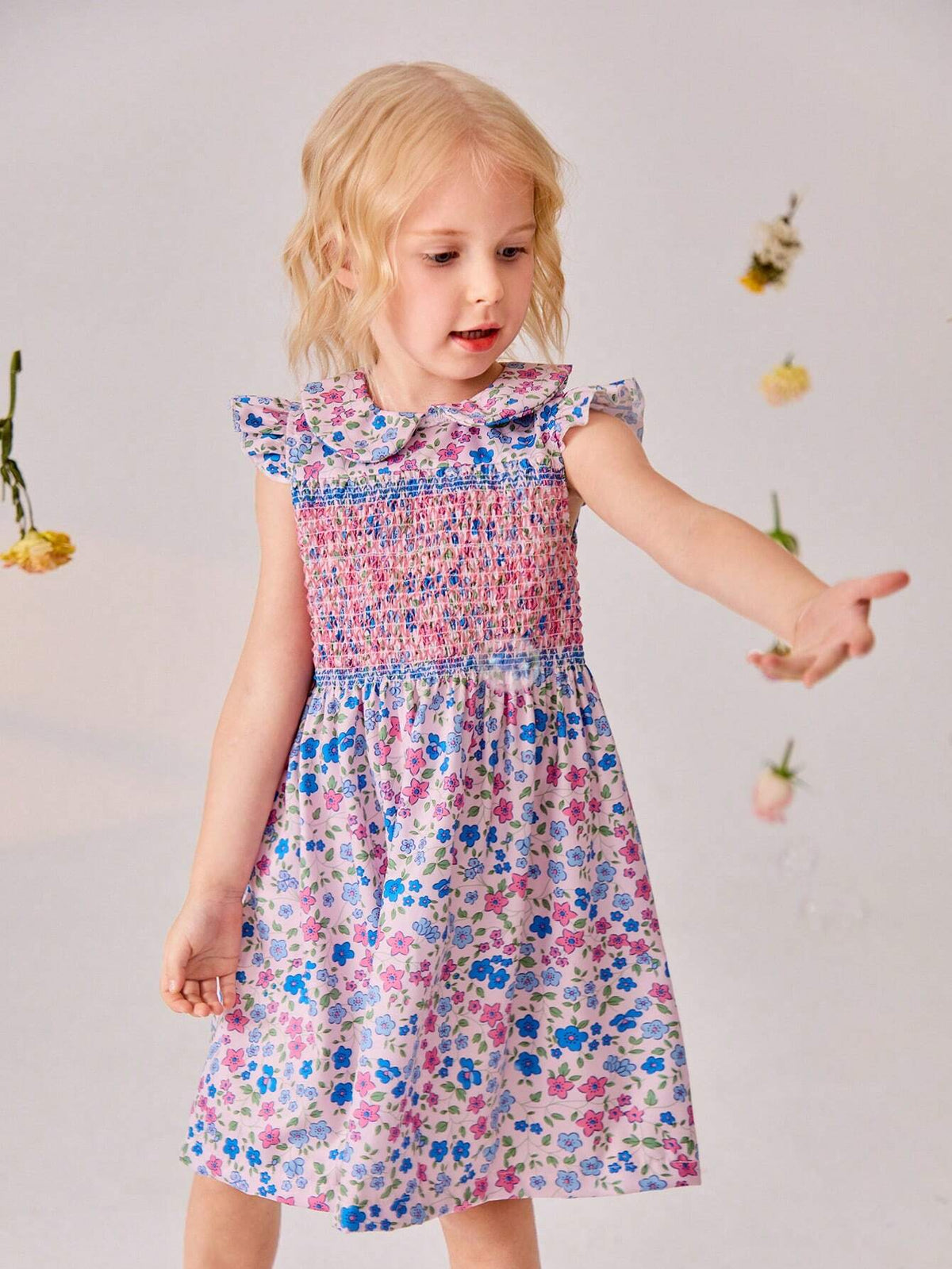 Young Girl Summer Holiday Leisure Comfortable Elegant Exquisite Beautiful Flutter Sleeve Floral Sweet Dress