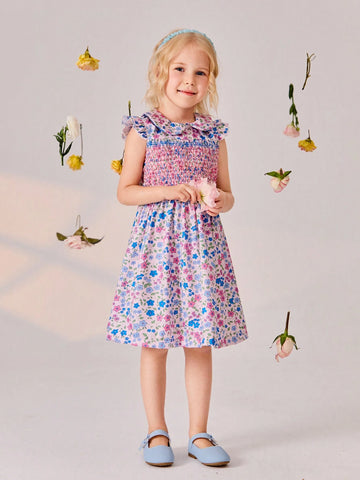 Young Girl Summer Holiday Leisure Comfortable Elegant Exquisite Beautiful Flutter Sleeve Floral Sweet Dress