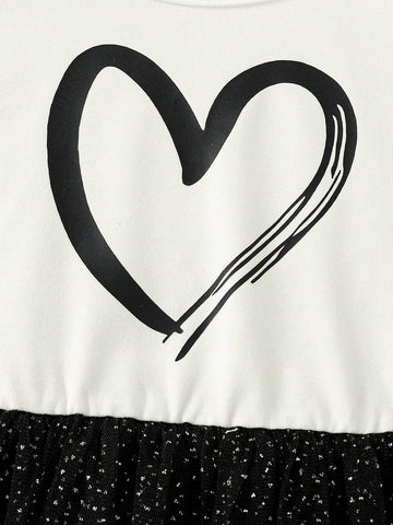 Young Girl Summer Lightweight Fashionable Casual Daily Commute Cute Heart Print Short Sleeve Waist Midi Dress