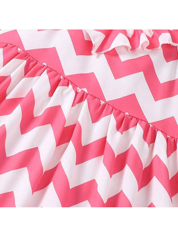 Young Girl Summer Long Beach Dress With Large Swing Hem And Wave Pattern