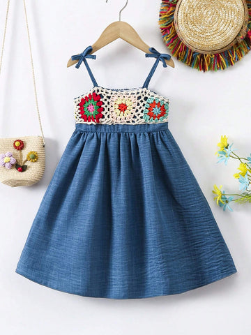 Young Girl Summer Loose Floral Print Shoulder Knot Cami Dress