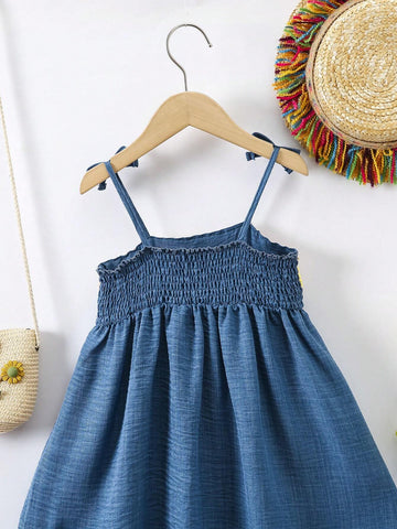 Young Girl Summer Loose Floral Print Shoulder Knot Cami Dress