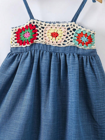 Young Girl Summer Loose Floral Print Shoulder Knot Cami Dress