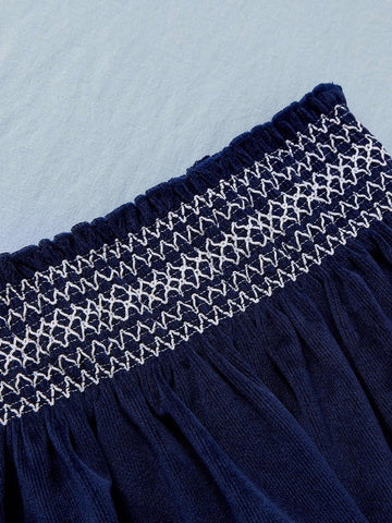 Young Girl Summer New Ditsy Floral Short Puff Sleeve Smocked Top And Skirt Cute Outfit