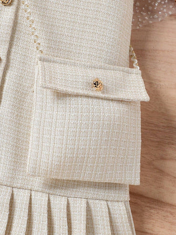 Young Girl Summer New Fashion Simple Sleeveless Pleated Dress + Bag