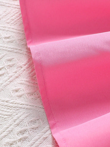 Young Girl Summer New Fashionable Simple Pink Letter Print Mini Dress, Suitable For Travel And Party