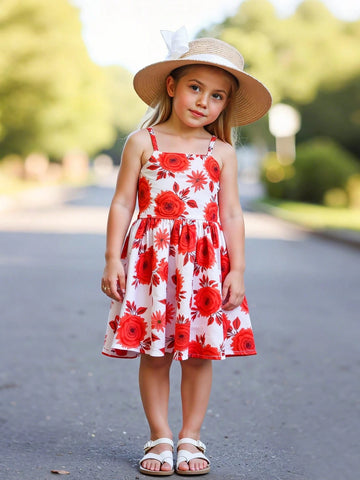 Young Girl Summer New Floral All-Over Print Casual Fashion Waist-Gathered A-Line Dress