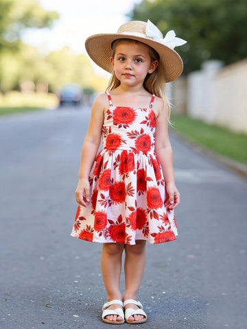 Young Girl Summer New Floral All-Over Print Casual Fashion Waist-Gathered A-Line Dress