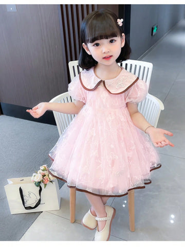 Young Girl Summer New Princess Dress, Cute Puff Sleeve Dress