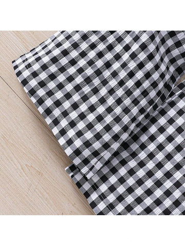 Young Girl Summer Plaid Asymmetrical Neck Ruffle Casual Jumpsuit