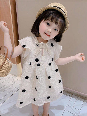 Young Girl Summer Polka Dot Printed Short Sleeve Dress